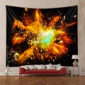 Detailed view of galaxy nebula tapestry hanging on wall above a red sofa in a cozy room - 73X95CM (Cross-border Brushed) / Brilliant Nebula Style (GT102013)