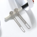 925 sterling silver geometric hexagonal earrings with sparkling long tassel chains - Hexagon Zirconia Tassel / Hexagon Tassel (SE93)