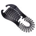 Black plastic hair styling bun tool with unique comb teeth design for versatile updos - Black