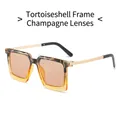 Square tortoise frame sunglasses with champagne lenses and gold metal temples - Tortoise Frame Champagne Lens
