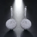 925 sterling silver drop earrings with micro-paved spherical cubic zirconia stones - Full Pave Sphere Dangle / Silver Pave Ball (SE42)