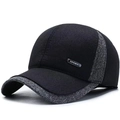 Gorra de béisbol de lana para hombre con textura gris y emblema metálico de SPORT - Ajustable / Negro