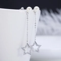 S925 sterling silver star drop earrings with white pearl studs and zircon crystals - Pearl Star Pendant / Pearl Star (SE64)