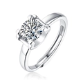 Elegant S925 silver moissanite ring with round four-prong stone and adjustable band - R6117 Moissanite Style / 1 Carat / 6.5mm