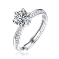 Classic silver S925 moissanite ring with round cut stone and pavé setting - R4149 Moissanite Style / 1 Carat / 6.5mm