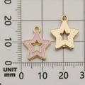 Pink enamel star charm with gold textured back and measurement scale showing 15mm size - Pink Star Pendant (10979)