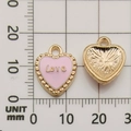 Pink enamel heart Love pendant with gold finish and mm scale measurement shown - Pink Heart Pendant (10980)