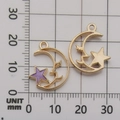 Golden crescent moon and star alloy pendant charms with purple enamel drip detail - Moon 15x20mm