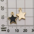 Black enamel star pendant with gold frame, 15mm size shown on scale for DIY jewelry making - Black Star Pendant (11017)