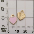 Pink enamel heart and gold leaf charms with scale measurements in millimeters - Pink Heart Pendant (11023)