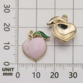 Pfirsich-Anhänger aus Emaille in Rosa mit Goldrand und grünem Blatt, 15x18 mm auf Raster - Rosa Pfirsich