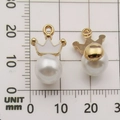 Golden alloy crown pendant with pearl inlay for DIY jewelry making, 20mm x 12mm size - White Crown Pearl Large