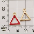 Golden alloy triangle charm with red drip oil finish shown on millimeter scale paper - Red Triangle Small