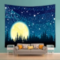 Detail view of starry night tapestry with full moon and forest in a modern living room decor - 73X95CM / Full Moon Forest