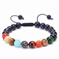 Detailed close-up of solar system beads bracelet with blue sandstone and natural stones - Planetary Bracelet 03 (Single Row Adjustable)