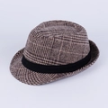 Chapeau fedora britannique classique avec un motif à carreaux vintage marron et gris - 58cm / Pied-de-poule Café