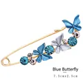Spilla a farfalla dorata con smalto blu e strass, dimensioni 7,5cm x 2,5cm - Farfalla