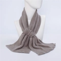 Thick light brown plush scarf for women with soft tassel fringe and cozy knit texture - Camel