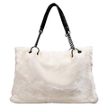 Bolso tote de piel sintética blanca con asas de cuero negro y detalles de cadena - Blanco Roto