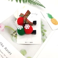 Christmas hair clips set with red green pom poms and plaid bows on white card - 2-Piece Bow Pom Set