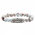 Natural Shoushan stone beaded bracelet with vintage silver hollow metal tube accent - Curved Tube