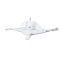 Detailed view of grey and white plush baby comforter with cute rabbit head design - White Rabbit