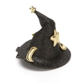 Dettaglio di un mini cappello da strega glitterato nero con stelle e lune dorate - Nero