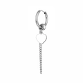 Orecchini a cerchio minimalisti in acciaio al titanio argento con cuore e nappa a catena lunga - Stile Cuore