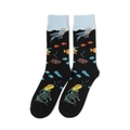 Close-up of black mid-calf socks with colorful jellyfish and coral knit patterns - Black Ocean Life Style (A319)