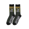 Detail of adult mid-calf socks with dark green knit and zebra pattern with yellow accents - Dark Green Zebra Style (A322)