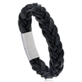 Pulsera minimalista para hombre de cuero trenzado negro con cierre magnético de plata - 20.5CM / Negro