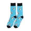 Détail du motif tricoté de chaussettes mi-mollet bleu vif avec icônes de chien Corgi - Taille unique / Corgi Bleu Ciel
