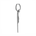 Silver stainless steel huggie earring featuring a vintage feather charm and long tassel chain - Silver