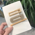 Set di 3 fermagli per capelli in resina marmorizzata e glitterata su base in lega a becco d'anatra - 4# Set di 3 Fermagli per Capelli Arancio Crema