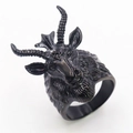 Anello testa di capra Baphomet in acciaio inossidabile nero con simbolo pentacolo - US 7 / Nero (06302)