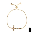 Detail of gold box chain bracelet with rainbow zircon cross and adjustable toggle - Rhinestone Cross (brb68-D)