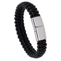 Geflochtenes schwarzes Lederarmband mit poliertem silbernem Magnetverschluss für Damen - 22cm / Silberner Verschluss