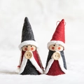 Handmade wool felt Christmas angel dolls in red and grey with wood buttons - White Hat Wood Doll (1)
