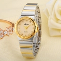 Detail of a Miss fox quartz watch with two-tone metal band and crystal indices - Two-tone Gold Dial