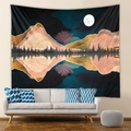 Dettaglio arazzo da parete con paesaggio montano astratto sopra un divano bianco chic - 73X95CM (Tessuto spazzolato) / Paesaggio d'arte astratta - Alberi rossi e luna piena (GT103021) / GT103021