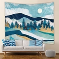 Vista dettagliata dell'arazzo di montagna bohémien appeso sopra un divano moderno - 73X95CM (Tessuto spazzolato) / Natura astratta moderna blu bianco e oro (GT103017) / GT103017