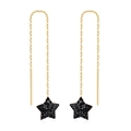 Chic gold chain tassel earrings featuring black star charms in a sleek minimalist style - Gold Threader Black Star