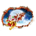 3D Weihnachts-Wandtattoo mit Weihnachtsmann auf Rentierschlitten durch die Mauer fliegend - SD-6 (Weihnachtsmann auf Schlitten über dem Mond)