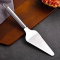 Silver stainless steel triangular pizza server with serrated edge on stone tabletop - Cake Server Shovel