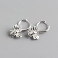 Elegant S925 sterling silver hoop earrings with delicate 3D honey bee charms - One Pair / White Gold