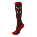 Calcetines de compresión navideños marrones con diseño de reno y puños rojos elásticos - S/M / Cuerno de Reno/Marrón