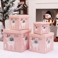 Pink Christmas gift box set with white reindeer patterns and Merry Christmas text - Pink Deer Gift Box (Set of 4)