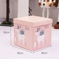Pink 30cm square Christmas gift box with white reindeer and Merry Christmas patterns - 30cm Pink Deer Gift Box