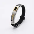 Men's adjustable silicone bracelet with silver metal and gold cross religious motif - Silver Gold Cross
