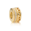 Macro shot of golden cylinder bead with heart cut-outs and sparkling inlaid crystals - Gold Heart Bead (#45)